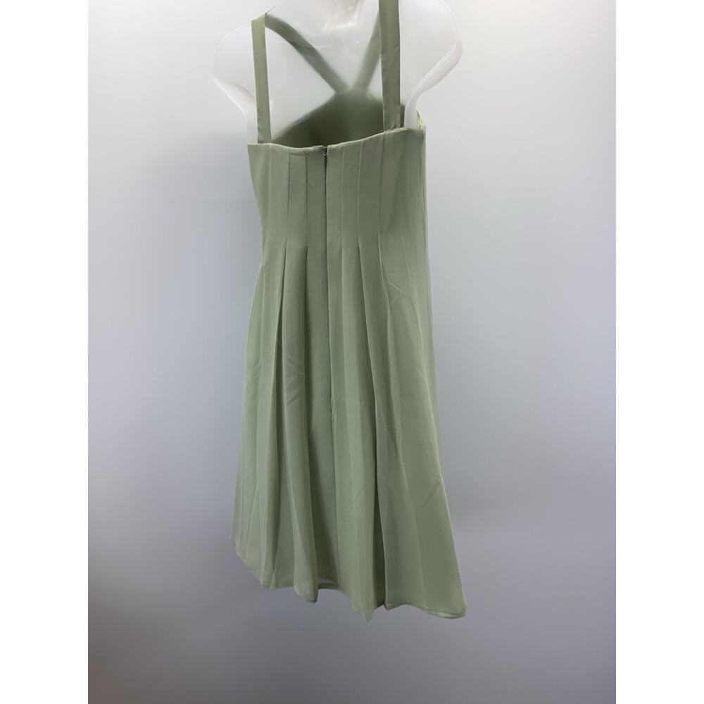 B2 Women's Green Satin Halter Crepe Back Mini Dress Size 2 - Picture 3 of 11